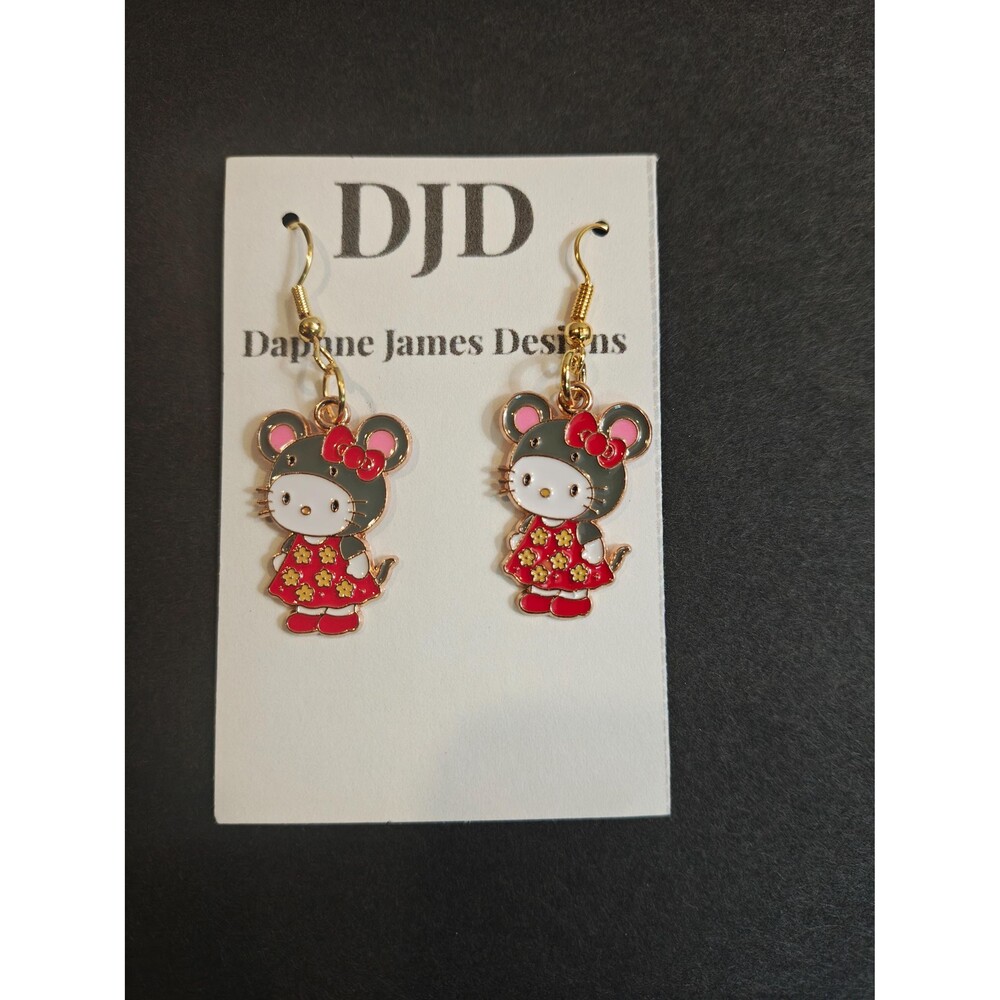 Grey Mouse Hello Kitty Earrings